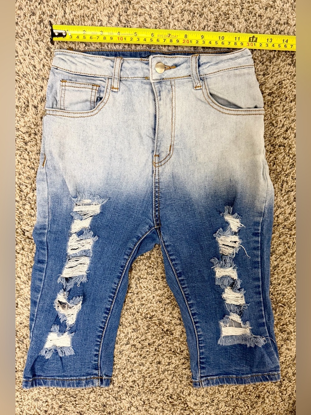 Fashion Nova High-Rise Soft Stretch Distressed Women’s Capris-Blue Ombre Size 1